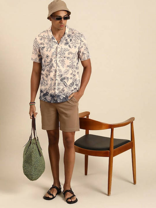 Off White Relaxed Floral Opaque Printed Casual Resort Shirt - Mahotsav | Swadesiicart