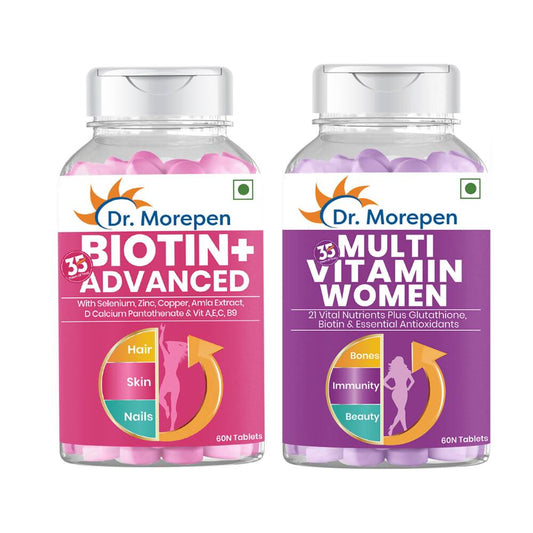 Dr. Morepen Biotin+ Advanced Tablets and Multivitamin Women Tablets Combo - Dr Morepen