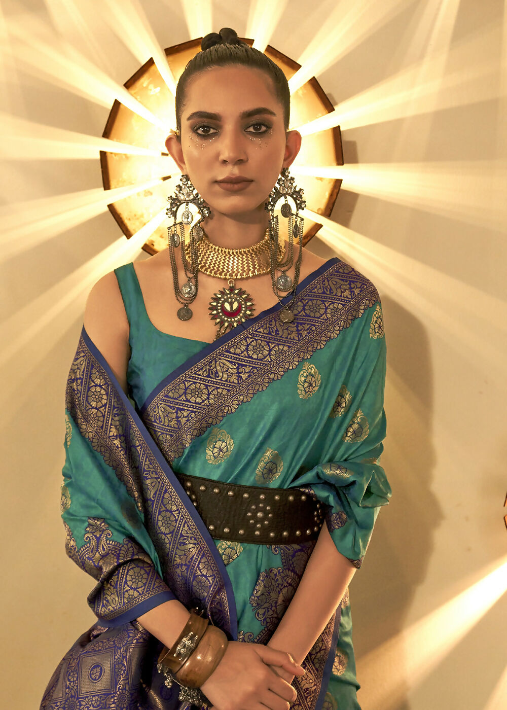 Trendy Weaving Silk Teal Green Designer Saree - Emponline | Swadesiicart