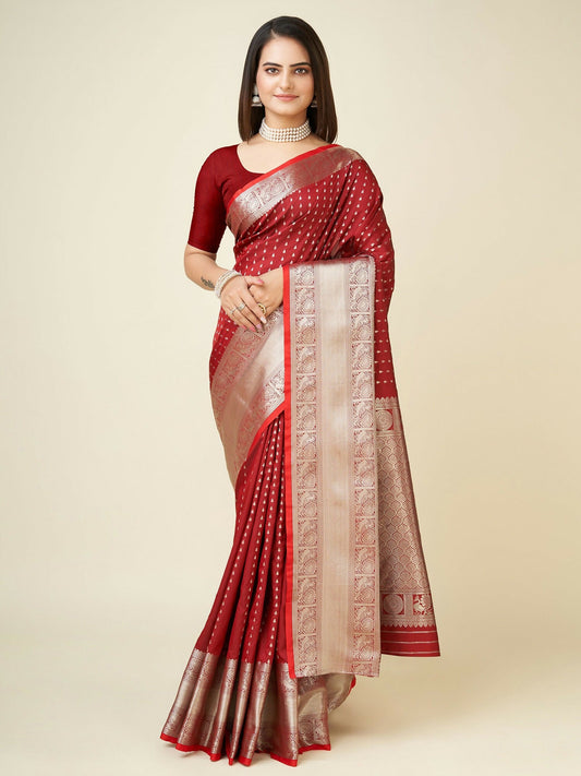 Joban Fashion Red Small Butti Banarasi Silk Sarees | Swadesiicart