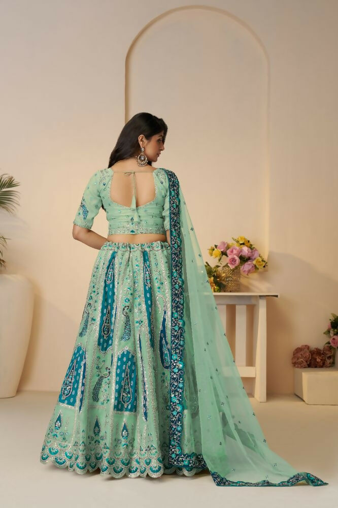 Kesar Fab Sky-Blue Banarasi Silk Embroidered Lehenga | Swadesiicart