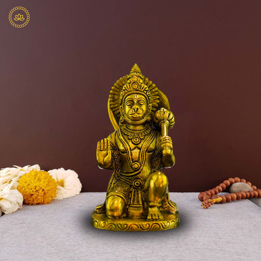 Sacred Guardian Antique Hanuman Blessing Brass Idol - A Divine Remembrance - Divine India Art