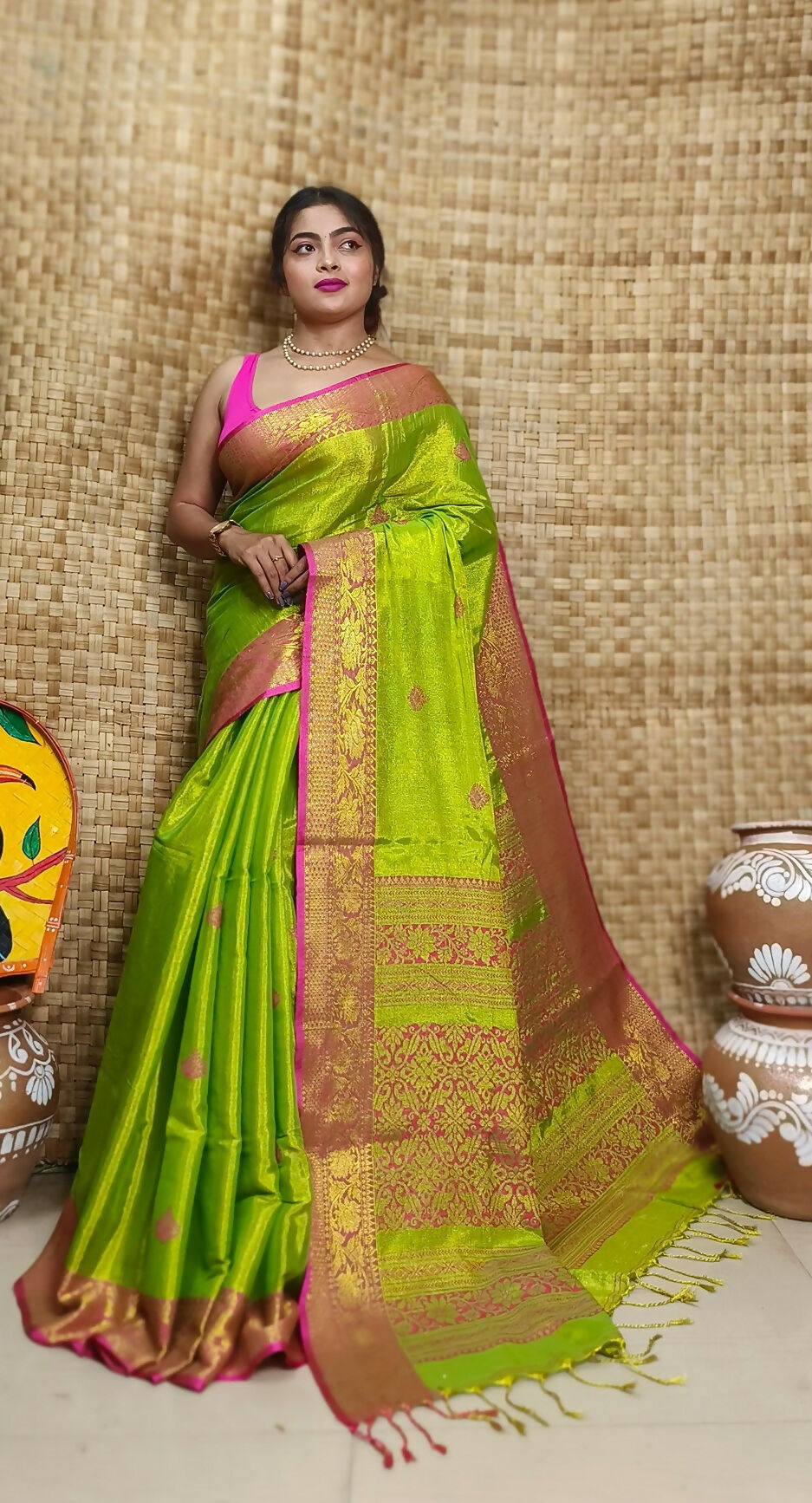 Exclusive Collection Light Green Beautiful Tissue Benarasi Saree - Swadesiicart