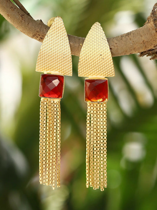 Joban Fashion Women Red Stone Matte Gold Earrings | Swadesiicart