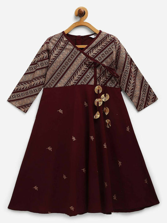 Ahalyaa Wine Crepe Glitter Print Kids Kurta For Girls | Swadesiicart