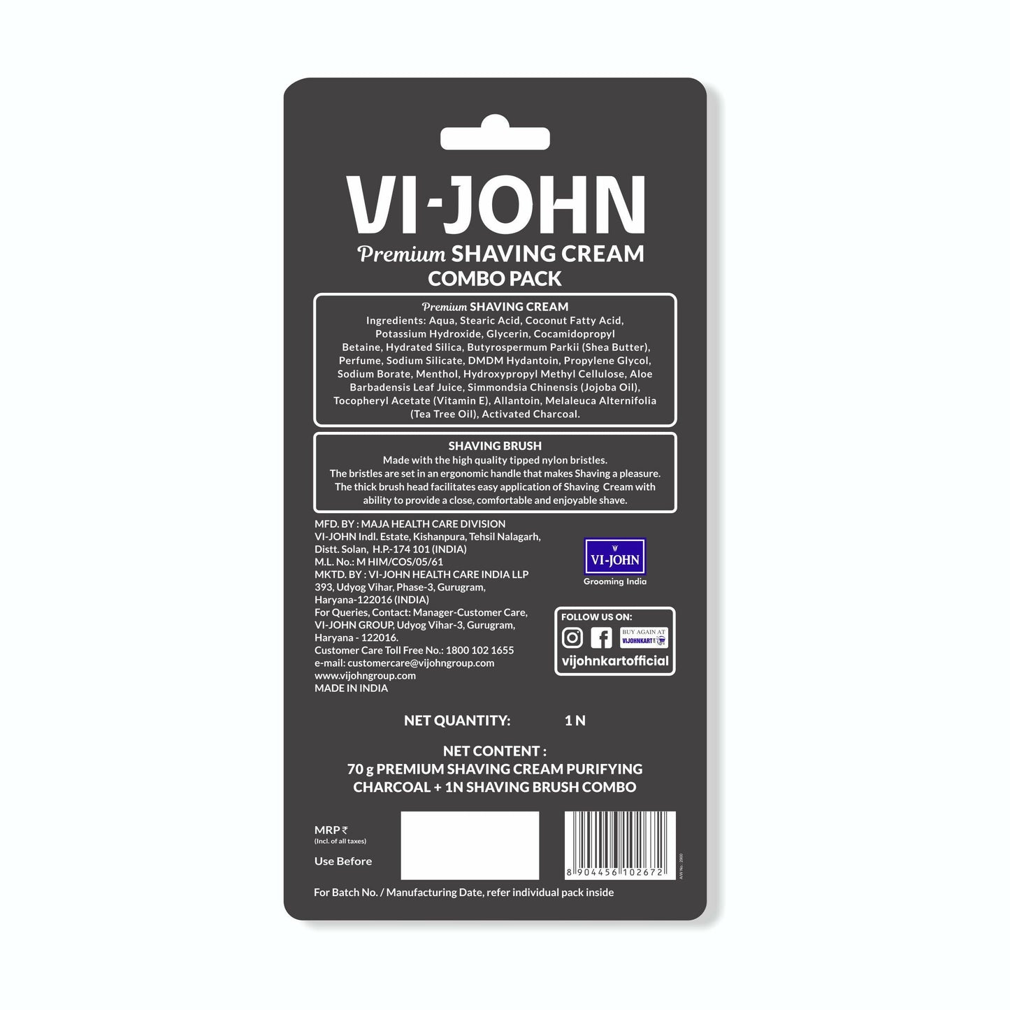 VI-JOHN Dermatologically Tested Premium Claming Aqua Shaving With Shaving Brush Cream Enriched with Aloevera & Almond Oil free From Silicone, Paraben & Mineral Oil | Swadesiicart
