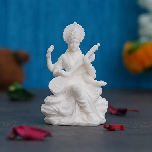 Swadesiicart White Polyresin Goddess Saraswati Statue