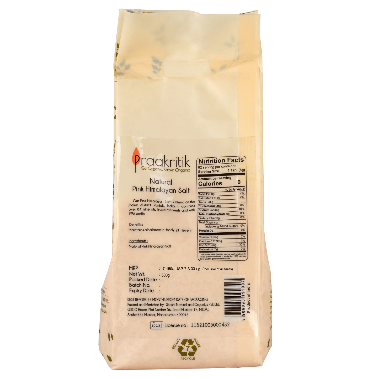 Praakritik Natural Himalayan Pink Salt - Swadesiicart