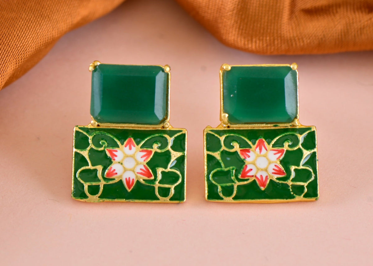 Joban Fashion Women Brass Green Onyx Earrings