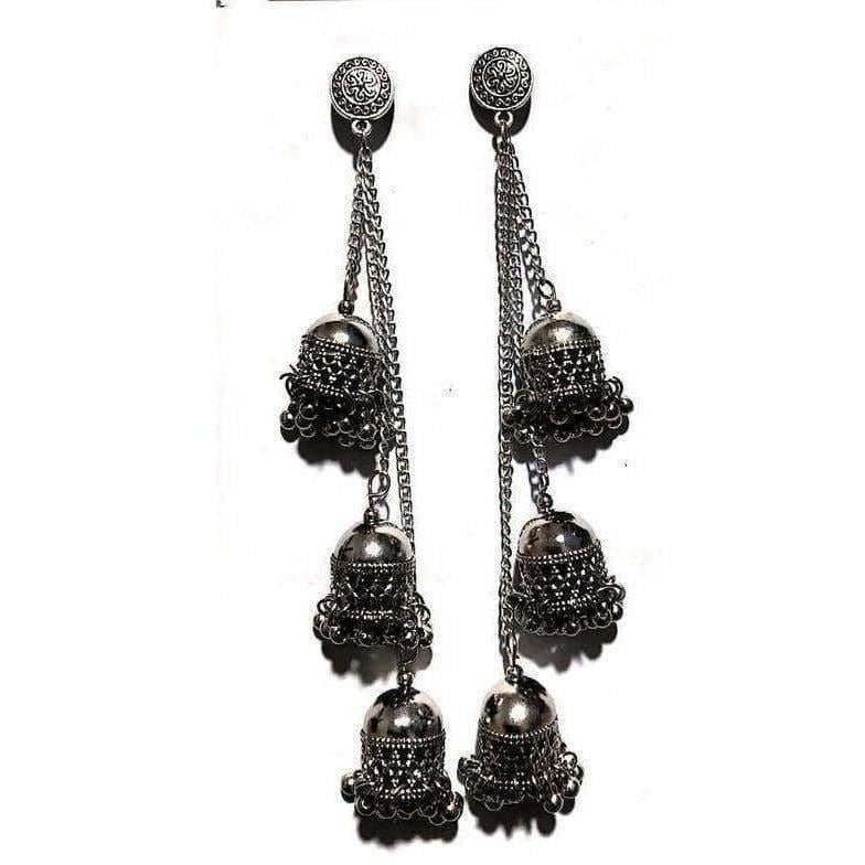 MS Fashion India Antique Studs Kashmiri Black Color Long Hangings Chains Jhumkas Pearls Earrings | Swadesiicart