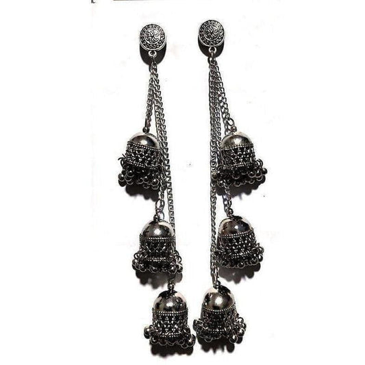 MS Fashion India Antique Studs Kashmiri Black Color Long Hangings Chains Jhumkas Pearls Earrings | Swadesiicart