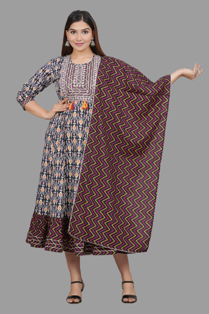 House of RP Women's Multicolor Cotton Kurta & Dupatta Set | Swadesiicart