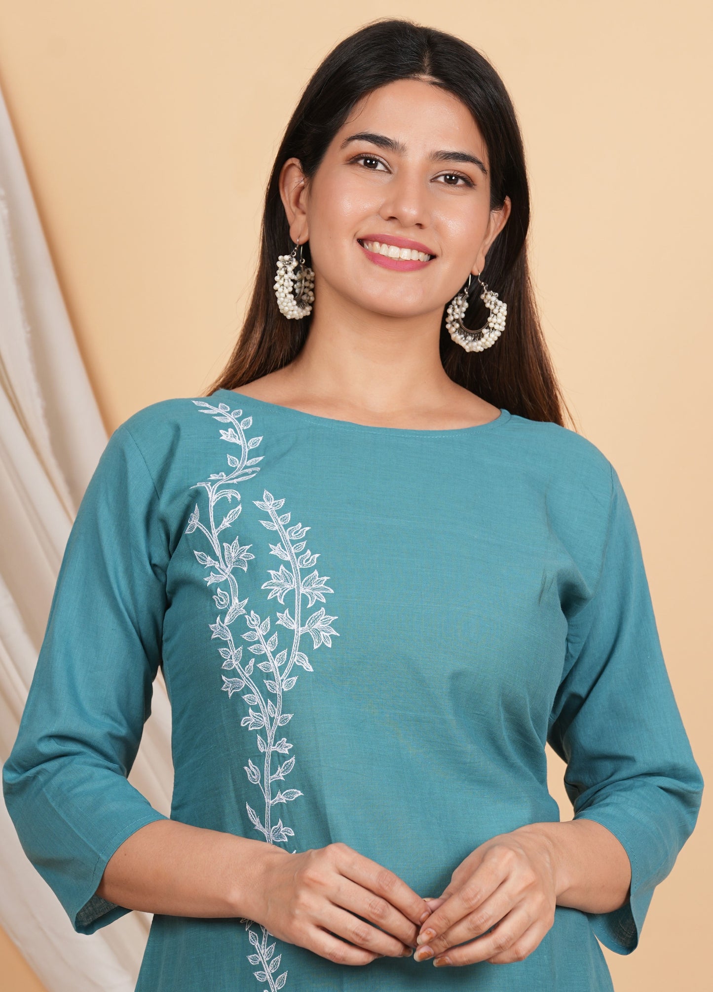 House of RP Women Teal Cotton Embroidered Coords Set | Swadesiicart