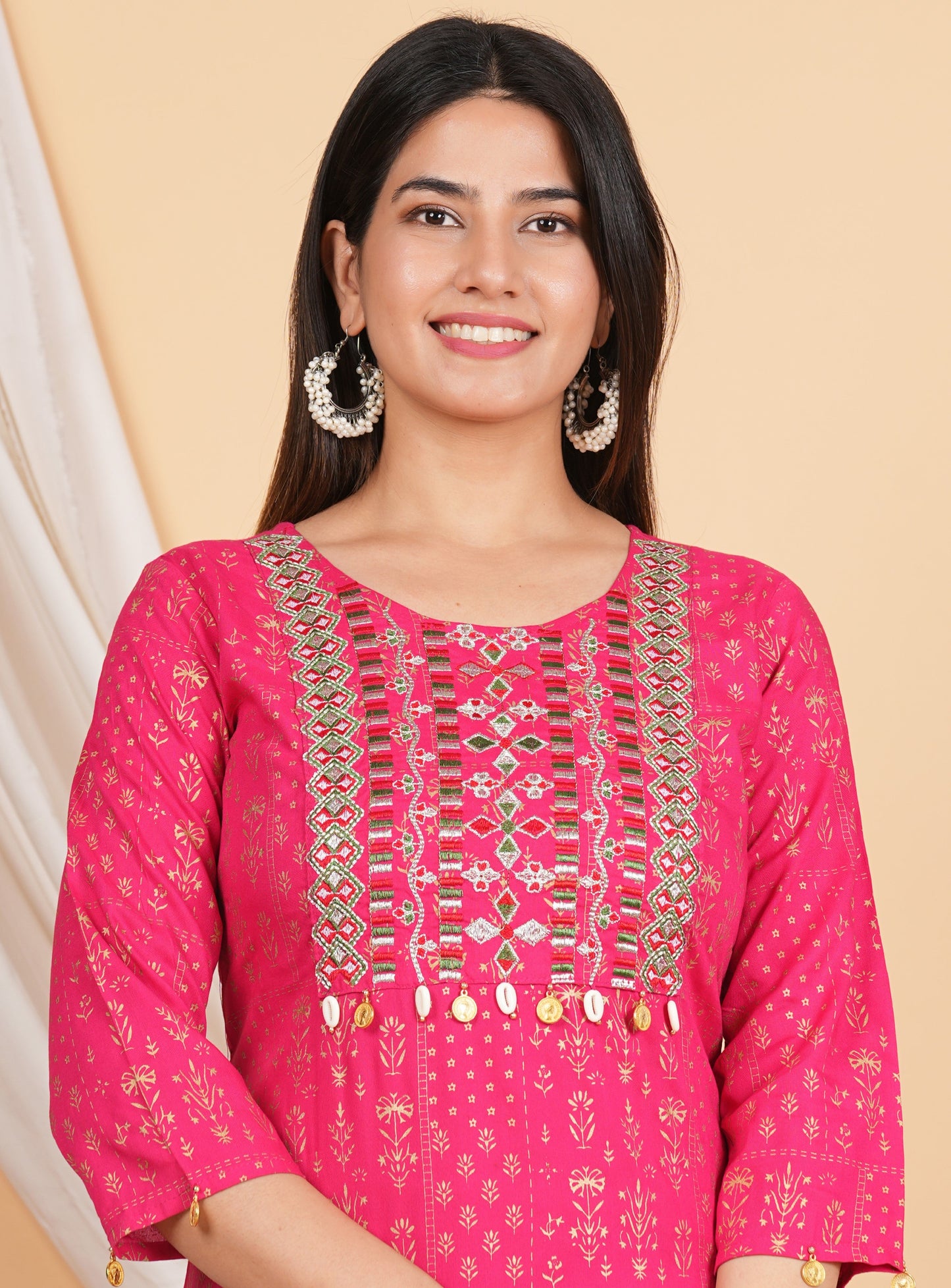 House of RP Women Pink Rayon Embroidered with Printed Kurta & Sharara Set | Swadesiicart
