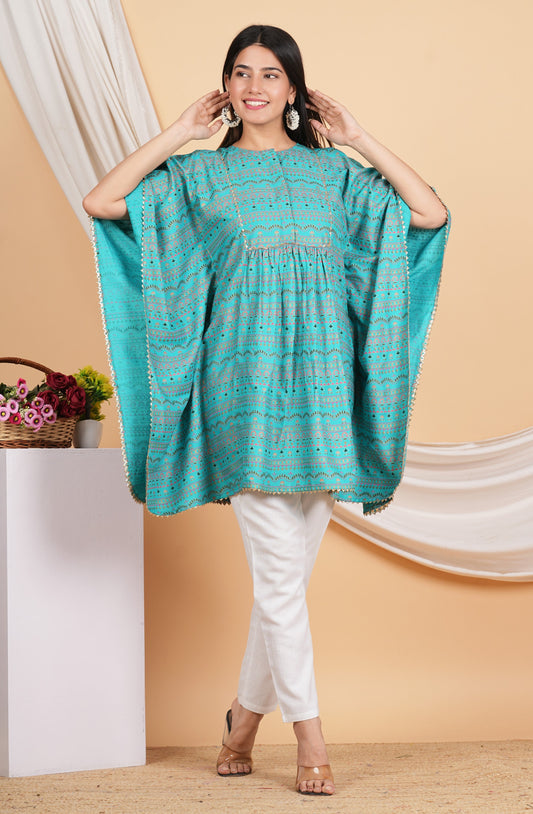 House of RP Women SkyBlue Rayon Ethnic Print Kaftan | Swadesiicart