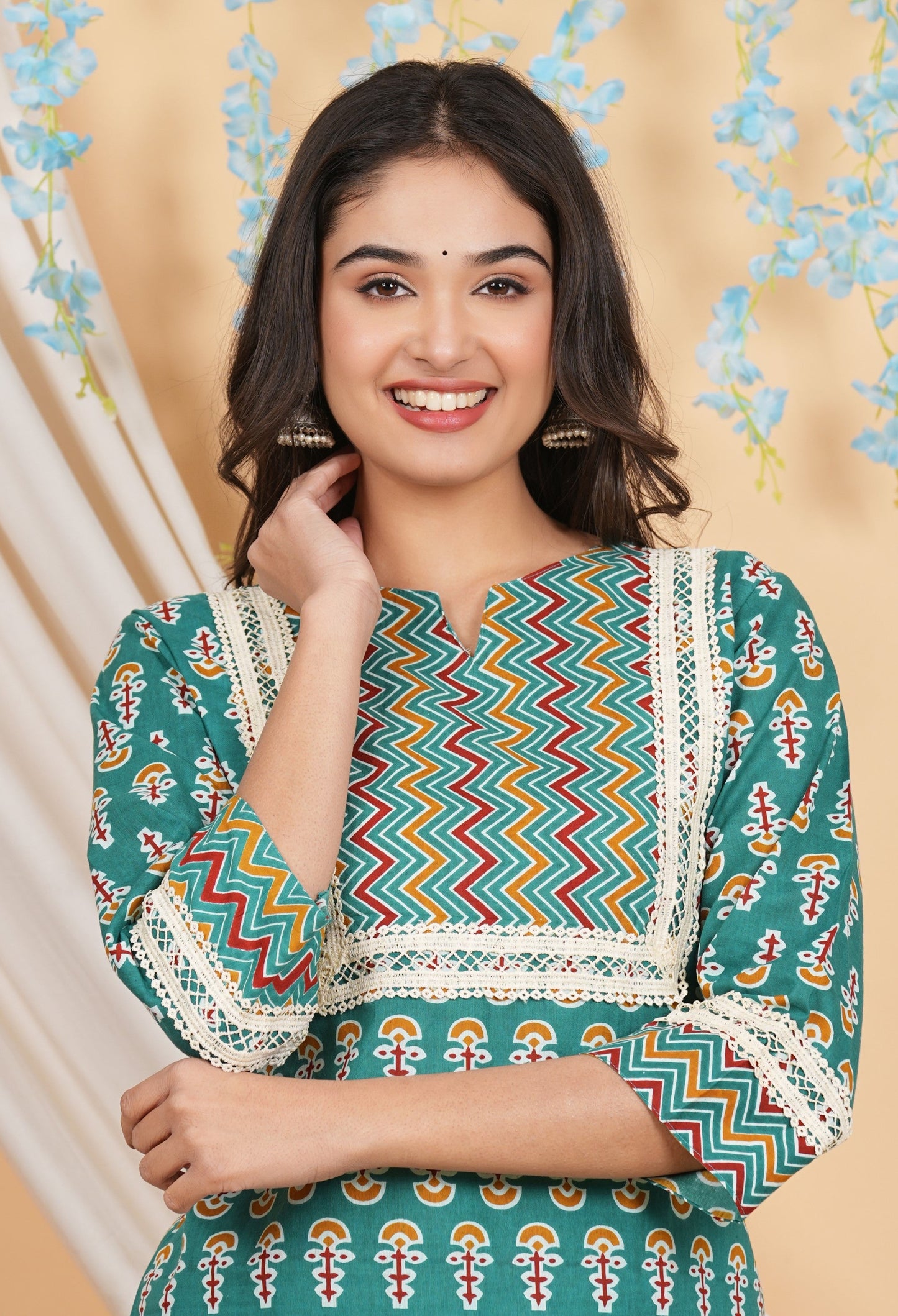 House of RP Women Teal Cotton Kurta & Pant Set | Swadesiicart