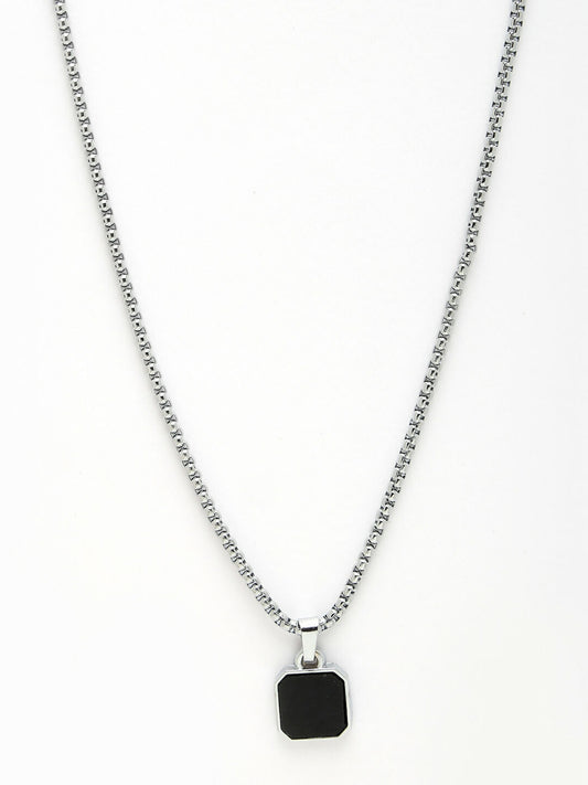NVR Men's Silver-Plated Artificial Stone Stainless Steel Pendant with Chain - Swadesiicart