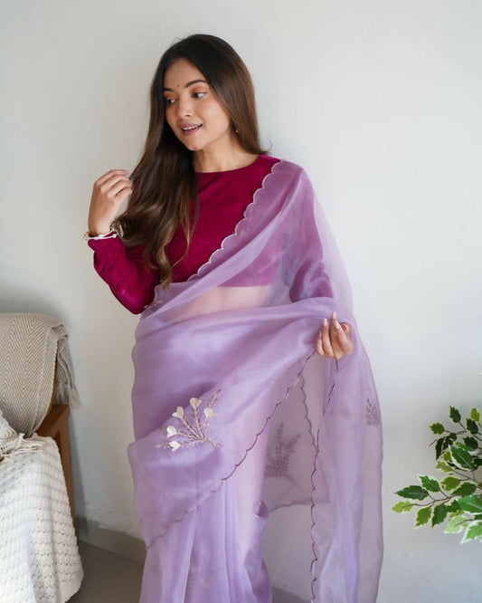Vamsee Ena Lavender Organza Saree - Swadesiicart