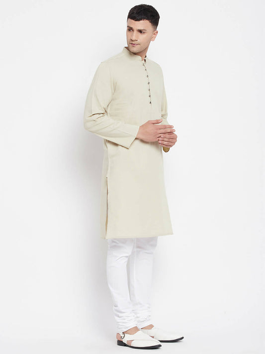 Even Apparels Pure Cotton Men's Kurta in Green Color With Band Collar | Swadesiicart