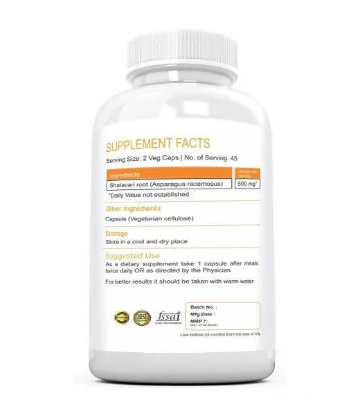 Ramini Bio Nutrition Shatavari 500mg Veg Capsules - Swadesiicart