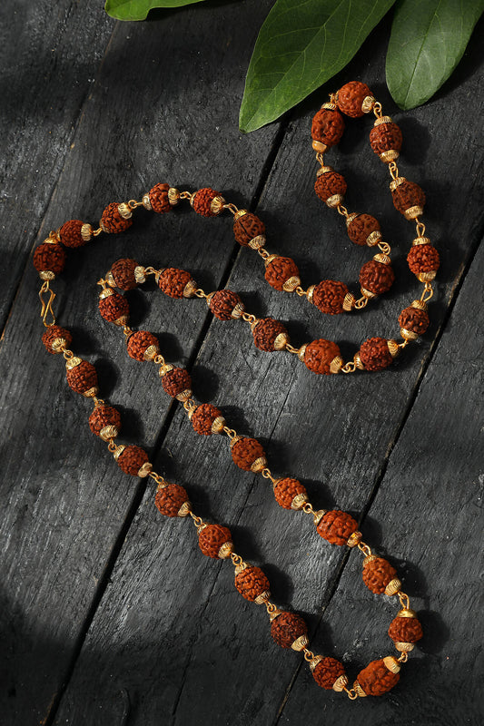 Mominos Fashion Joharkamal Gold-Polished Statement Rudraksha Mala Long Necklace (Golden) | Swadesiicart