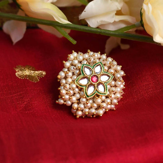 Mominos Fashion Joharkamal Gold-Polished with Pearls Adjustable Finger Ring | Swadesiicart