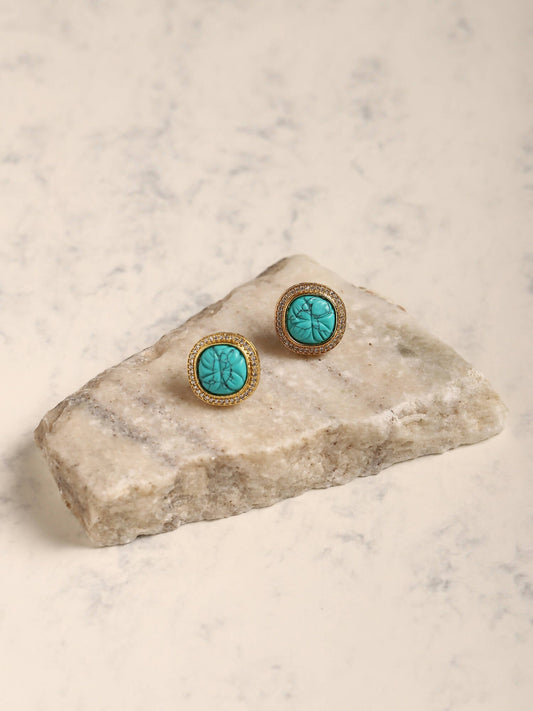 Blue Gold-Polished Handcrafted Studs Earrings - Ruby Raang - Ruby Raang Studio