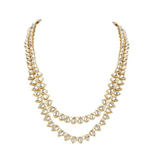 Gold-Polished Traditional Kundan Necklace Jewellery Set with Earrings & Maang Tikka for Women - Wahe Jewels - Swadesiicart