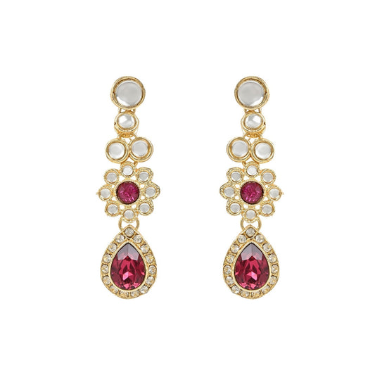Gold-Polished Traditional Floral Design Kundan Stones Studed Necklace Jewellery Set with Earrings & Maang Tikka for Women And Girls - Wahe Jewels