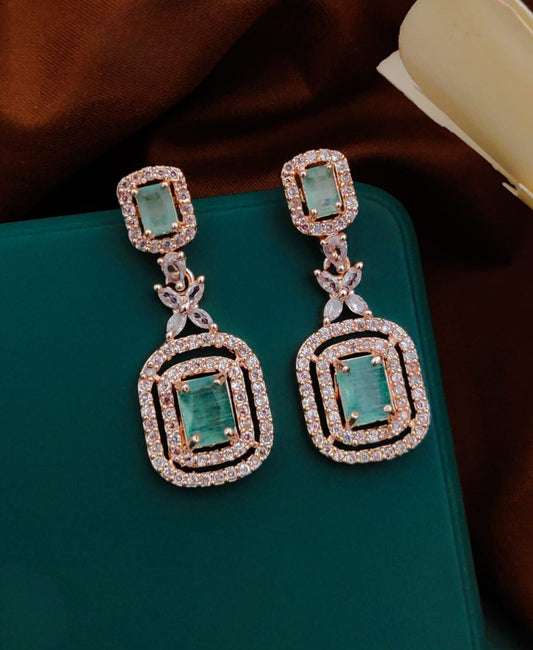 Mint Green American Diamond Party Earrings By House of Ree | Swadesiicart
