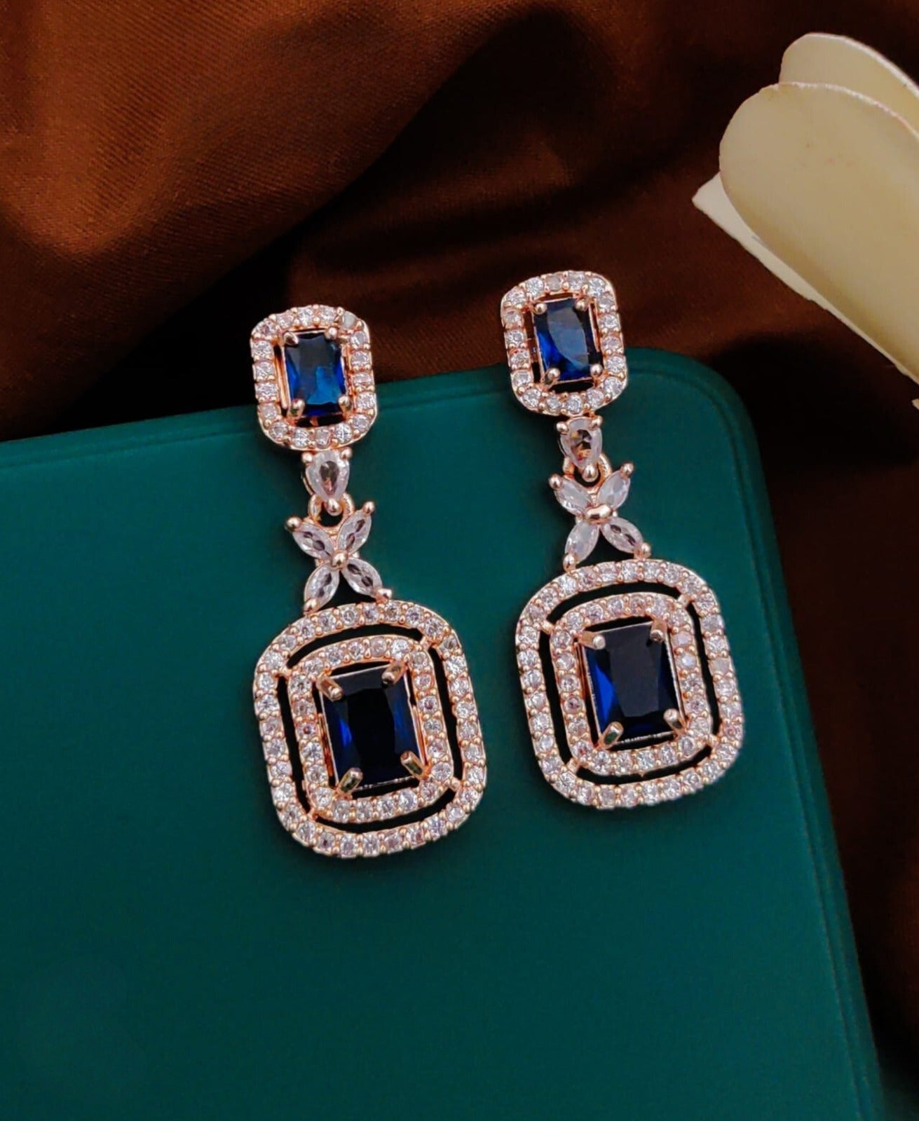 Blue American Diamond Party Earrings By House of Ree | Swadesiicart