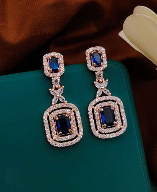 Blue American Diamond Party Earrings By House of Ree | Swadesiicart