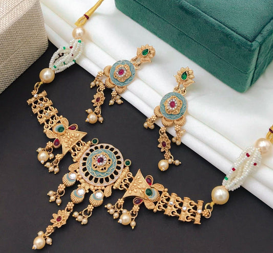 Gold-Polished Pearl Embellished Designer Multi Pearl String Choker Set By House of Ree | Swadesiicart