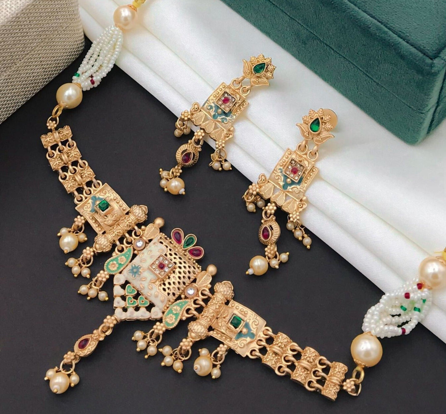 Gold-Polished Pearl Embellished Designer Multi Pearl String Choker Set By House of Ree | Swadesiicart