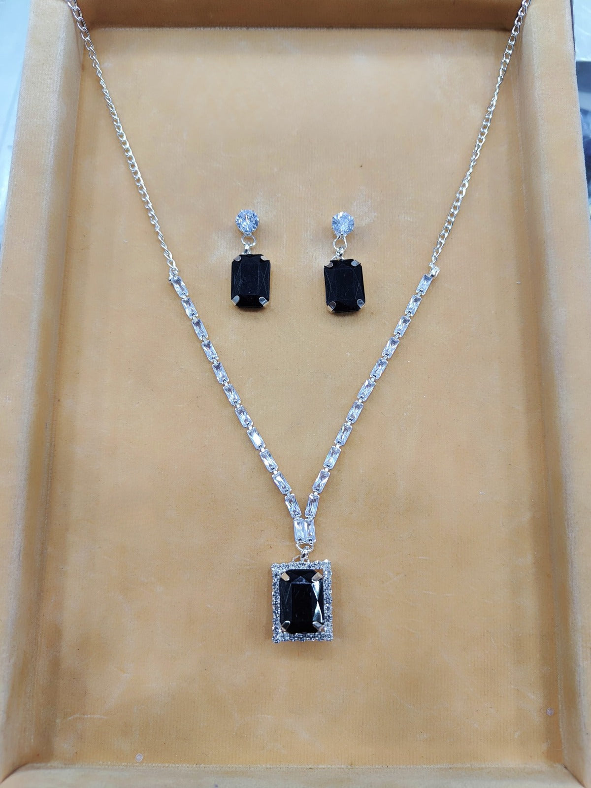 Black Partywear American Diamond Necklace Set By House of Ree - Swadesiicart