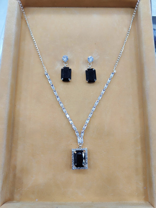 Black Partywear American Diamond Necklace Set By House of Ree - Swadesiicart