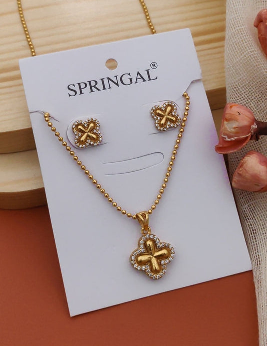 Fancy Gold-Polished Partywear Chain And Pendant Set By House of Ree | Swadesiicart