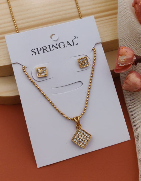 Fancy Gold-Polished Partywear Chain And Pendant Set By House of Ree | Swadesiicart