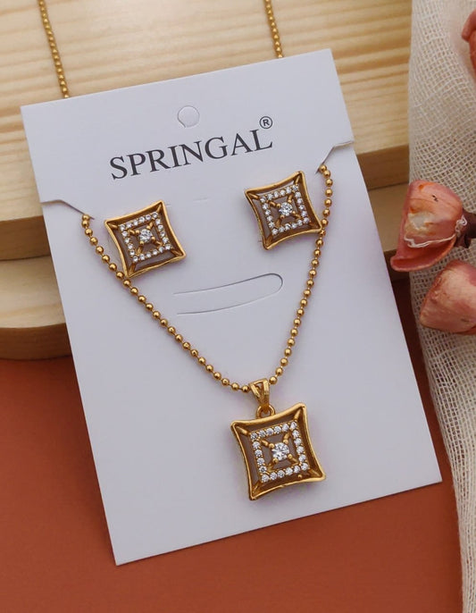 Fancy Gold-Polished Partywear Chain And Pendant Set By House of Ree | Swadesiicart