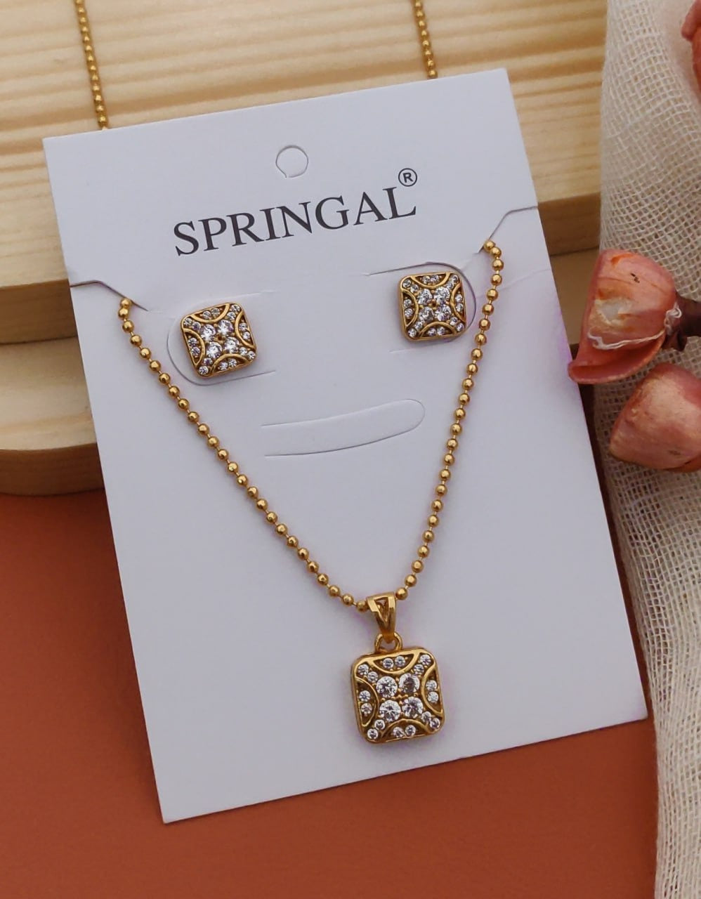 Fancy Gold-Polished Partywear Chain And Pendant Set By House of Ree | Swadesiicart