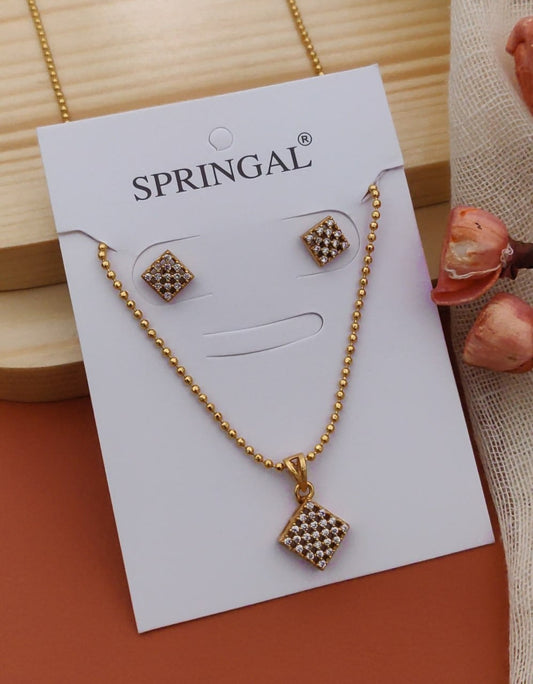 Fancy Gold-Polished Partywear Chain And Pendant Set By House of Ree | Swadesiicart