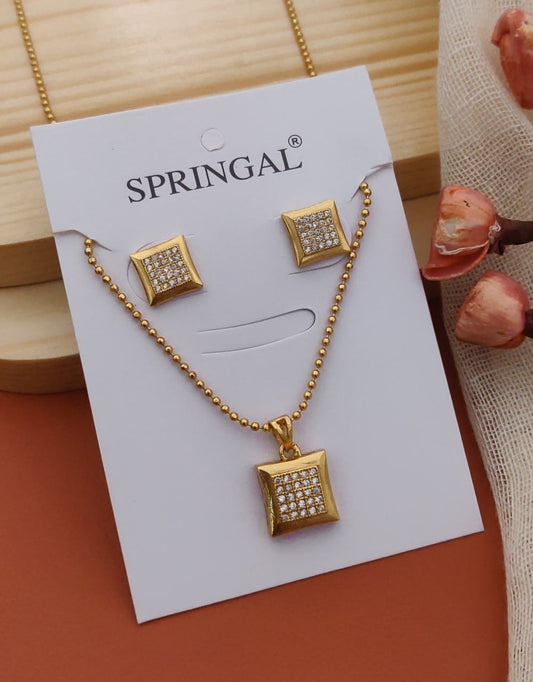 Fancy Gold-Polished Partywear Chain And Pendant Set By House of Ree | Swadesiicart