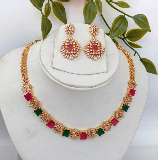 Multicolor AD Designer Necklace Set - Mokshi Collections