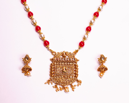 Gold-Polished Alloy Pearl And Beads Mala Pendant Set - The Pari | Swadesiicart