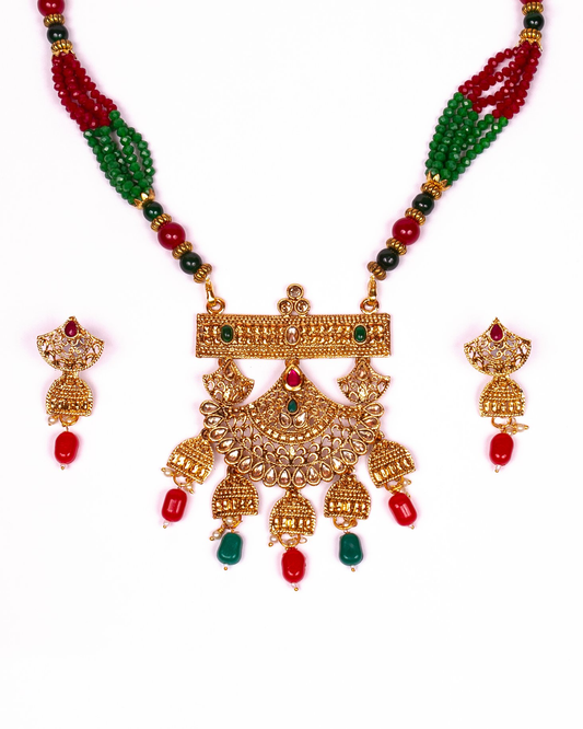 Gold-Polished Alloy Pearl And Beads Mala Pendant Set - The Pari