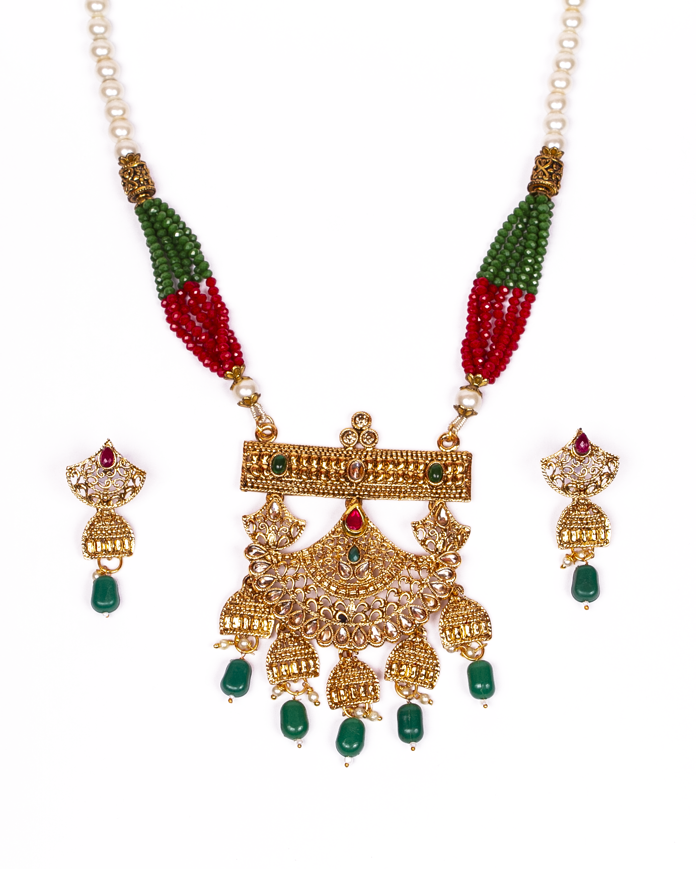 Gold-Polished Alloy Pearl And Beads Mala Pendant Set - The Pari | Swadesiicart