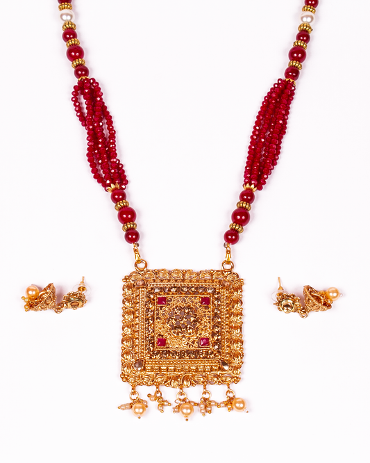 Gold-Polished Alloy Pearl And Beads Mala Pendant Set - The Pari | Swadesiicart