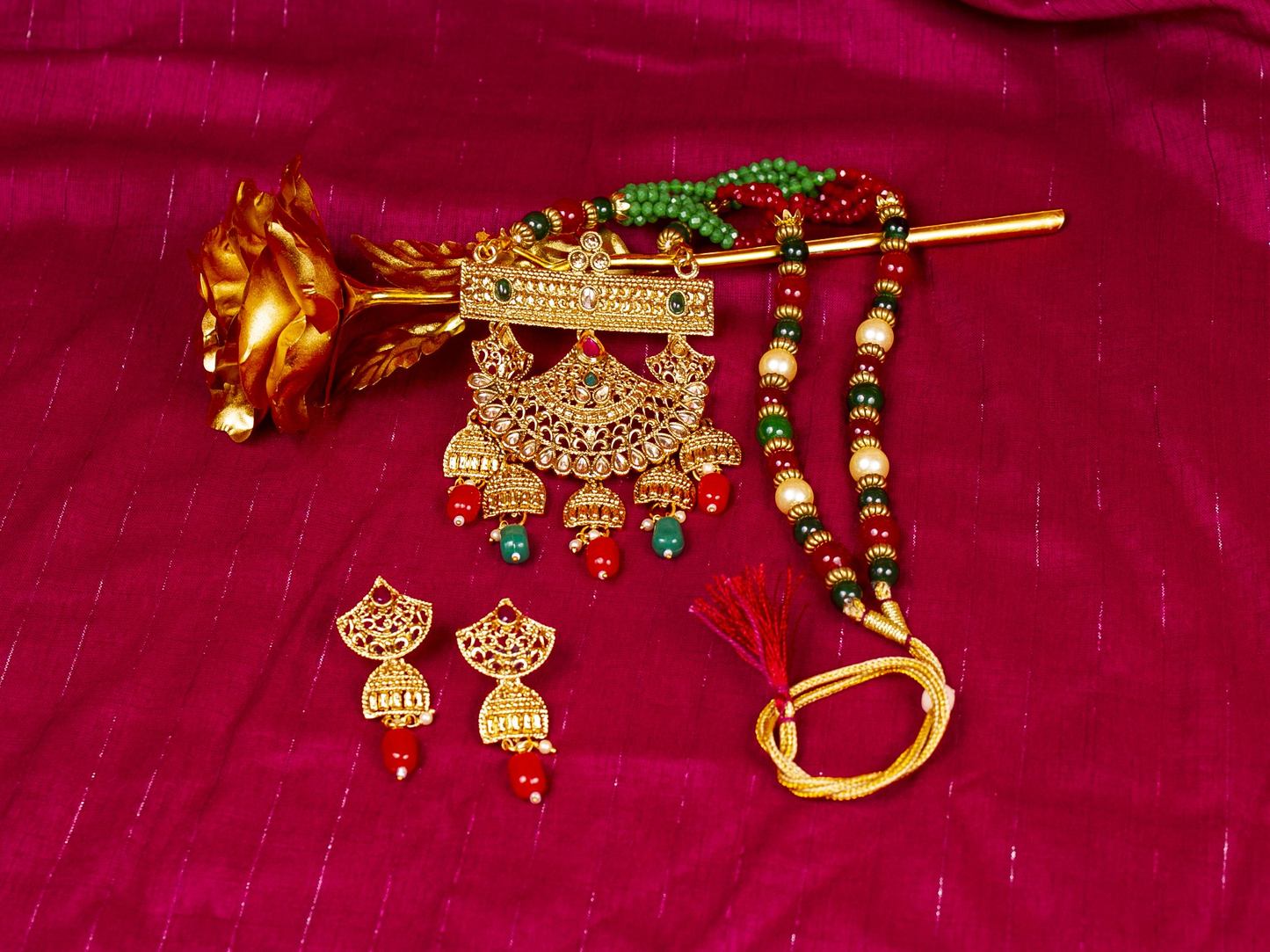 Gold-Polished Alloy Pearl And Beads Mala Pendant Set - The Pari | Swadesiicart