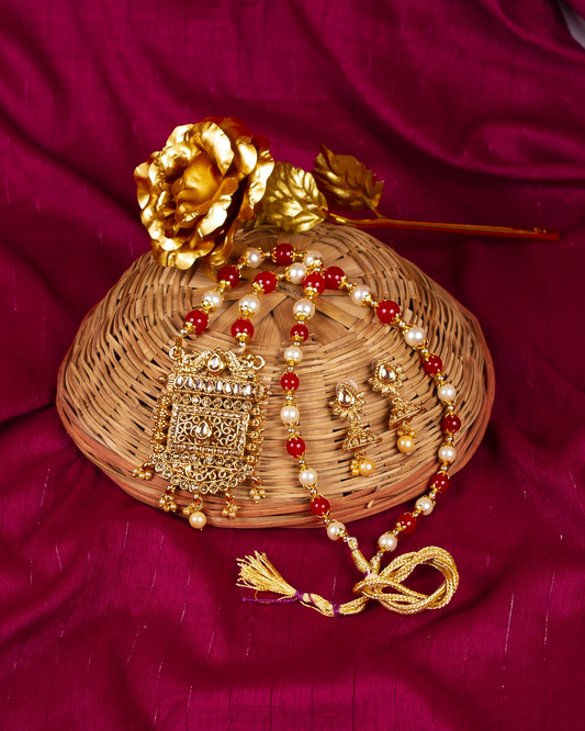 Gold-Polished Alloy Pearl And Beads Mala Pendant Set - The Pari | Swadesiicart