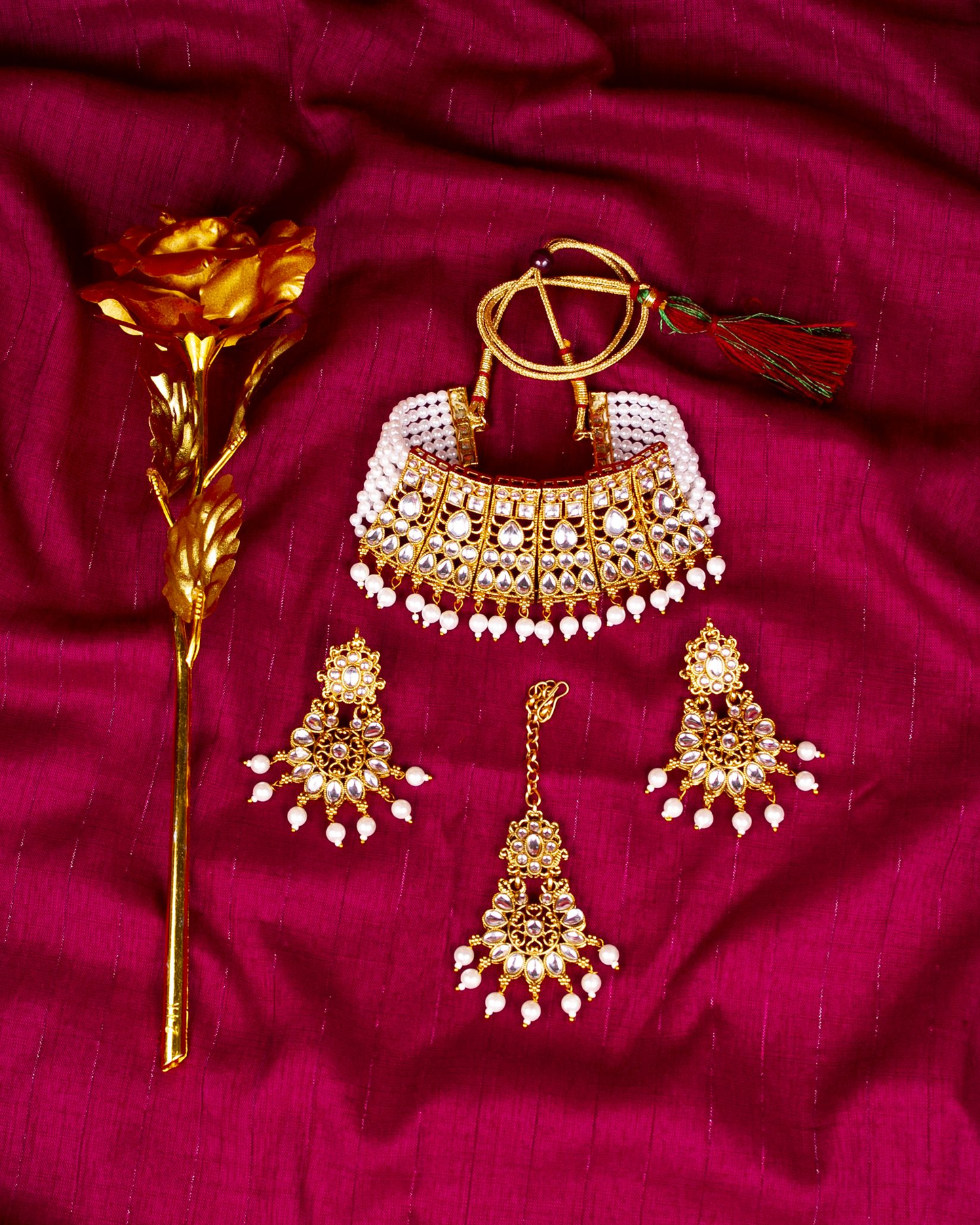 Gold-Polished Alloy Designer Pearl And Alloy Choker Necklace - The Pari | Swadesiicart